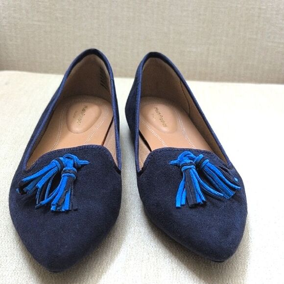 Hush Puppies Sadie Tassel Slip On Loafers Blue Suede Flat Shoes Size 9.5Wide - Picture 5 of 11